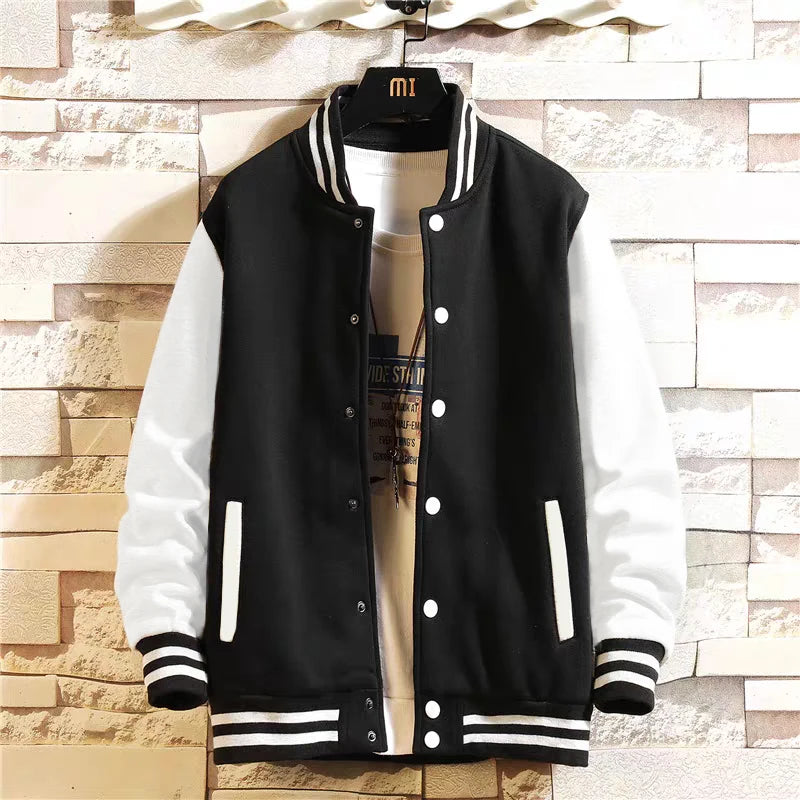 Black Gray White Solid Color Oversize Jacket – Unisex Street Style - Black White, M image