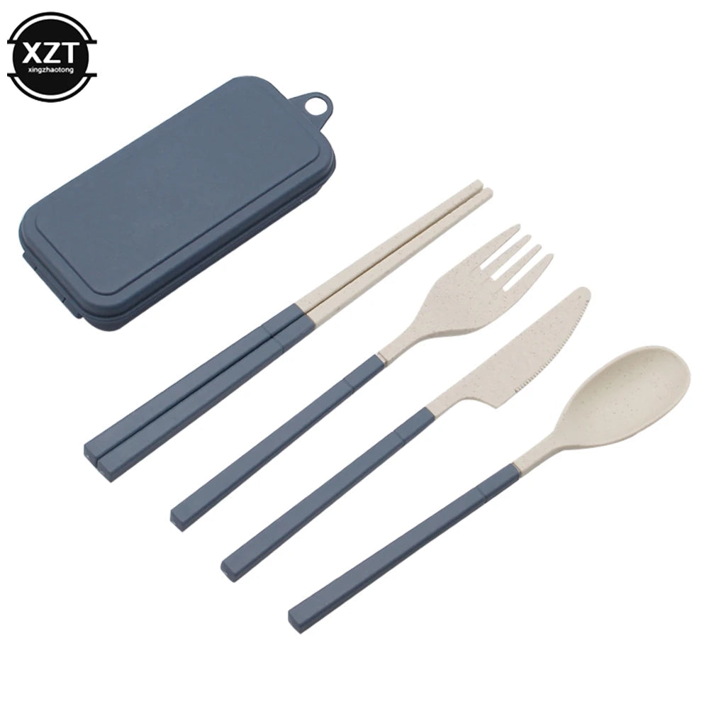 Foldable Wheat Straw Cutlery Set – Eco-friendly Travel Dinnerware - Blue image
