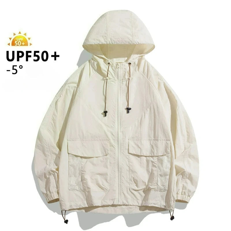 Men’s Thin Summer Waterproof Jacket – Perfect for Outdoor Adventures - JDFS-2350-White, (AS) XL or (EU) M image