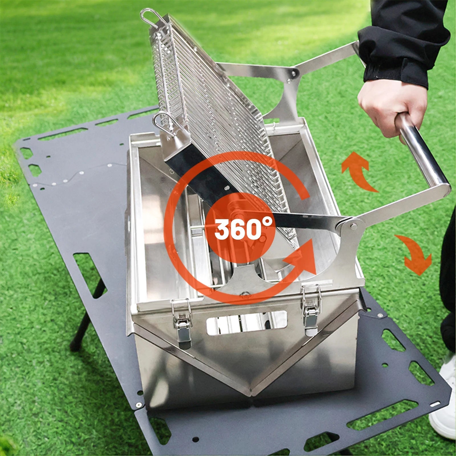 Portable BBQ Grill with 360° Rotating Top Grid for Camping image 3