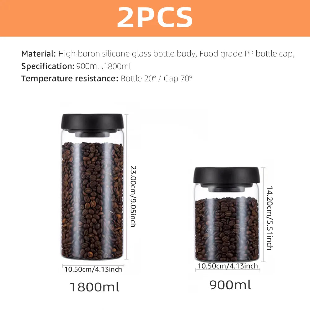 Vacuum Sealed Jar for Fresh Coffee Bean Storage – Kitchen Essential - 900ML1800ML 2Pcs image