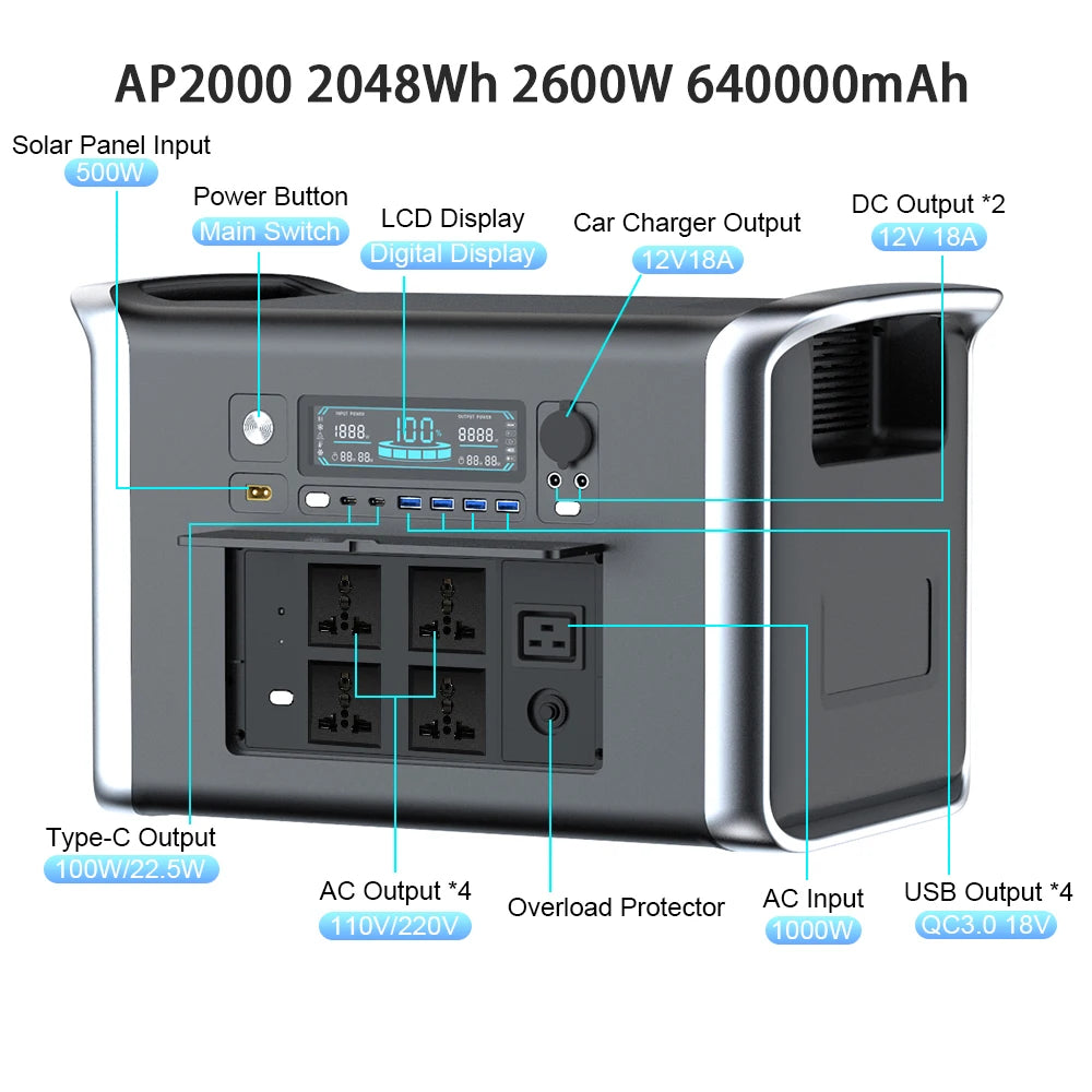 Portable Power Station – 1000W/2000W Solar Generator for Camping image