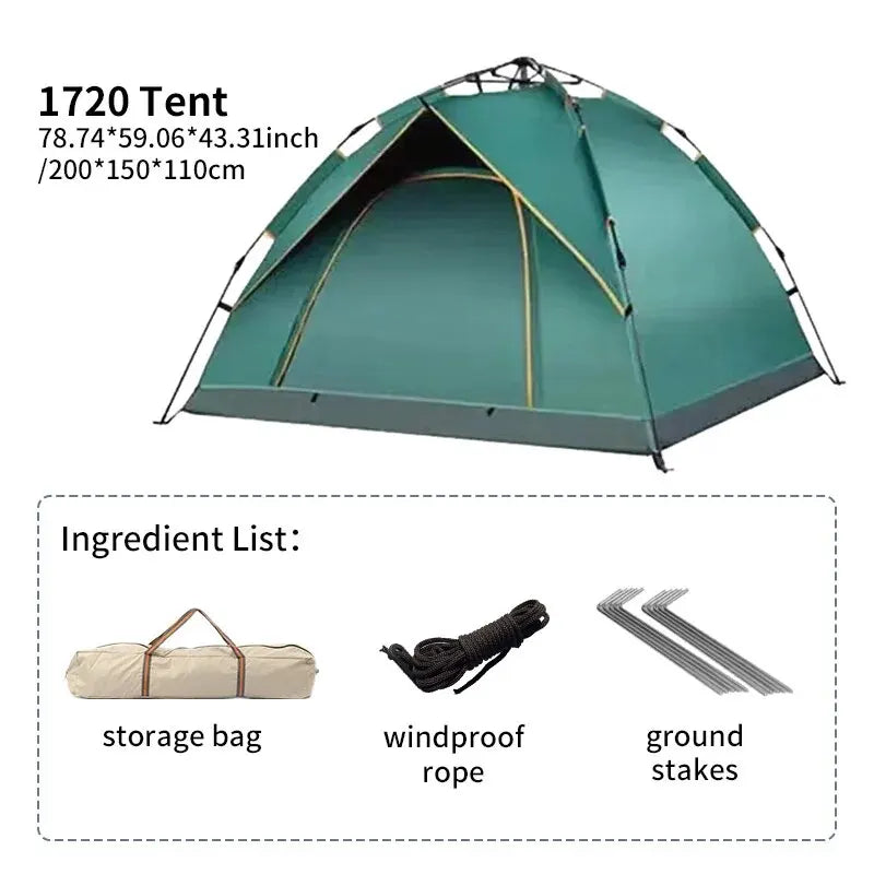 Outdoor Folding Tent – Quick Setup for 3-4 People, Perfect for Camping - Green Small image