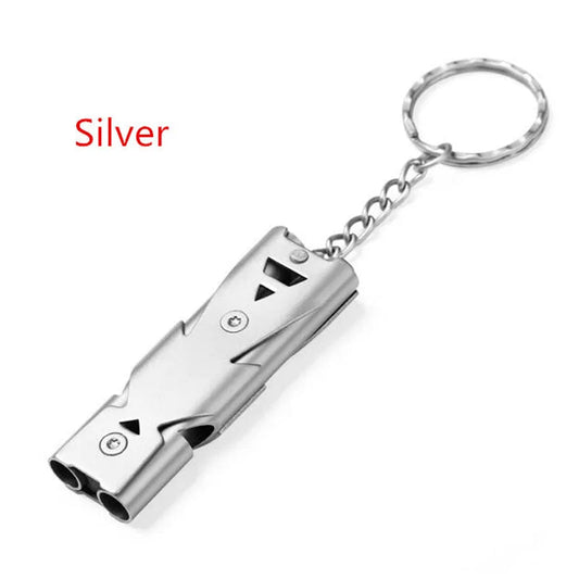 Stainless Steel Double Pipe Emergency Survival Whistle – Portable Keychain Tool image 6