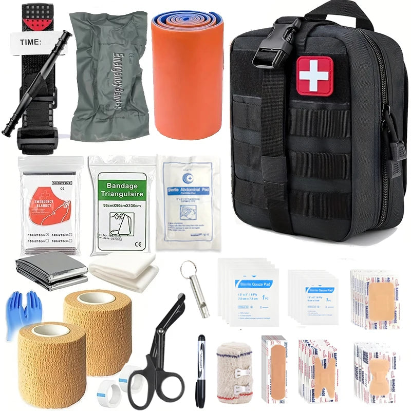Comprehensive 131pcs Military Medical First Aid Kit for Emergencies - black image