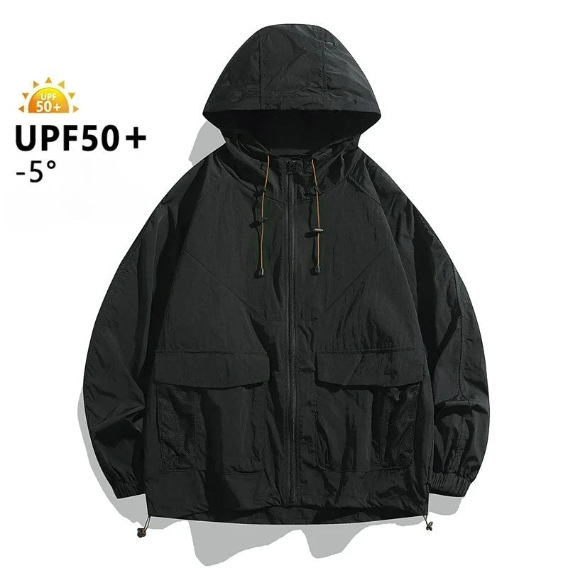 Men’s Thin Summer Waterproof Jacket – Perfect for Outdoor Adventures - JDFS-2350-black, (AS) 2XL or (EU) L image