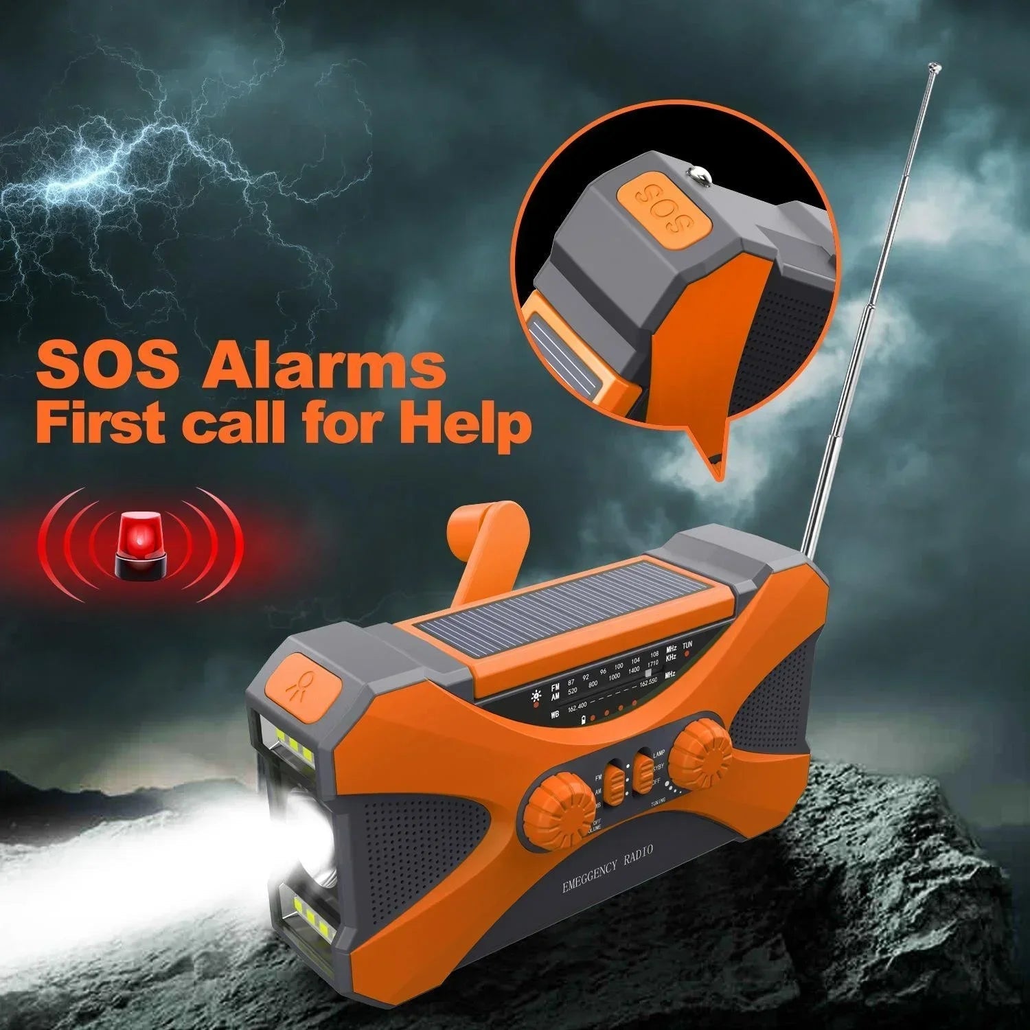 Stay Prepared with the Multifunctional 10000mAh Solar Crank Radio image 4