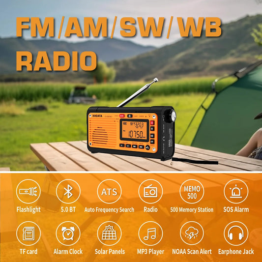 XHDATA D-608WB Emergency Crank Weather Radio – Portable Radio with Charger &amp; Bluetooth image 1