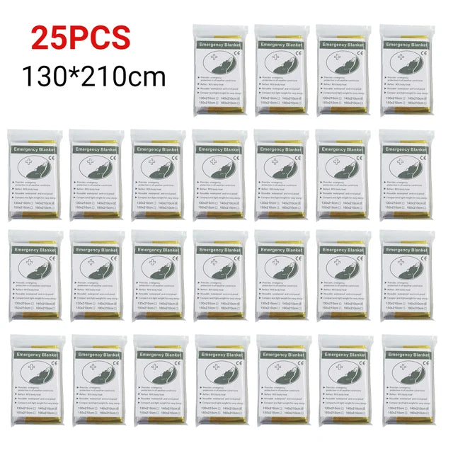 5-30Pc Outdoor Emergency Survival Blanket – Thermal &amp; Waterproof - 25PCS-Gold-Silver image
