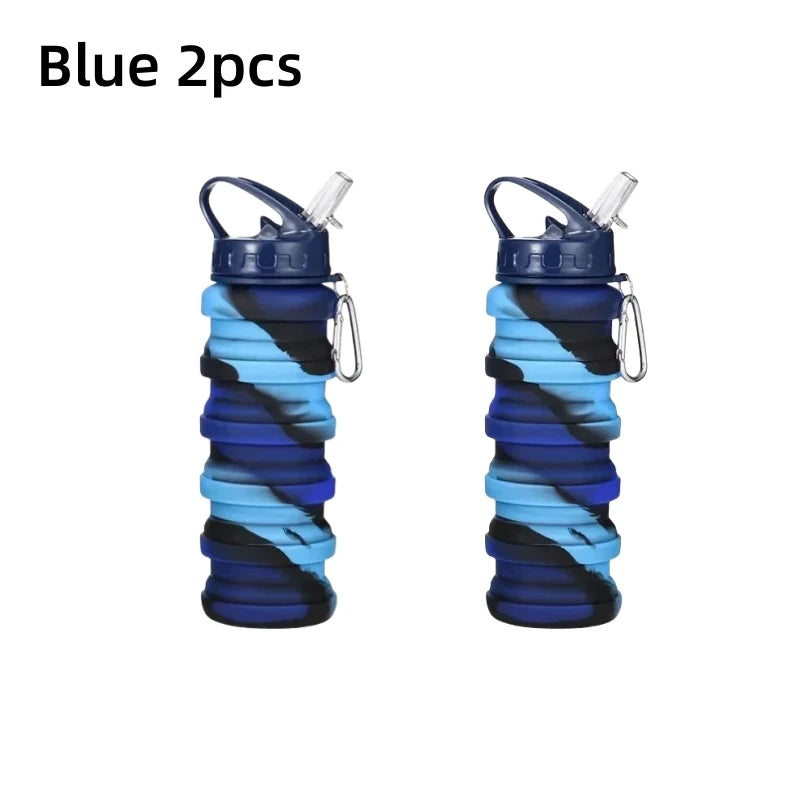 Food Grade Silicone Foldable Water Bottle – Perfect for Sports and Travel - Blue 2pcs, 500ml image